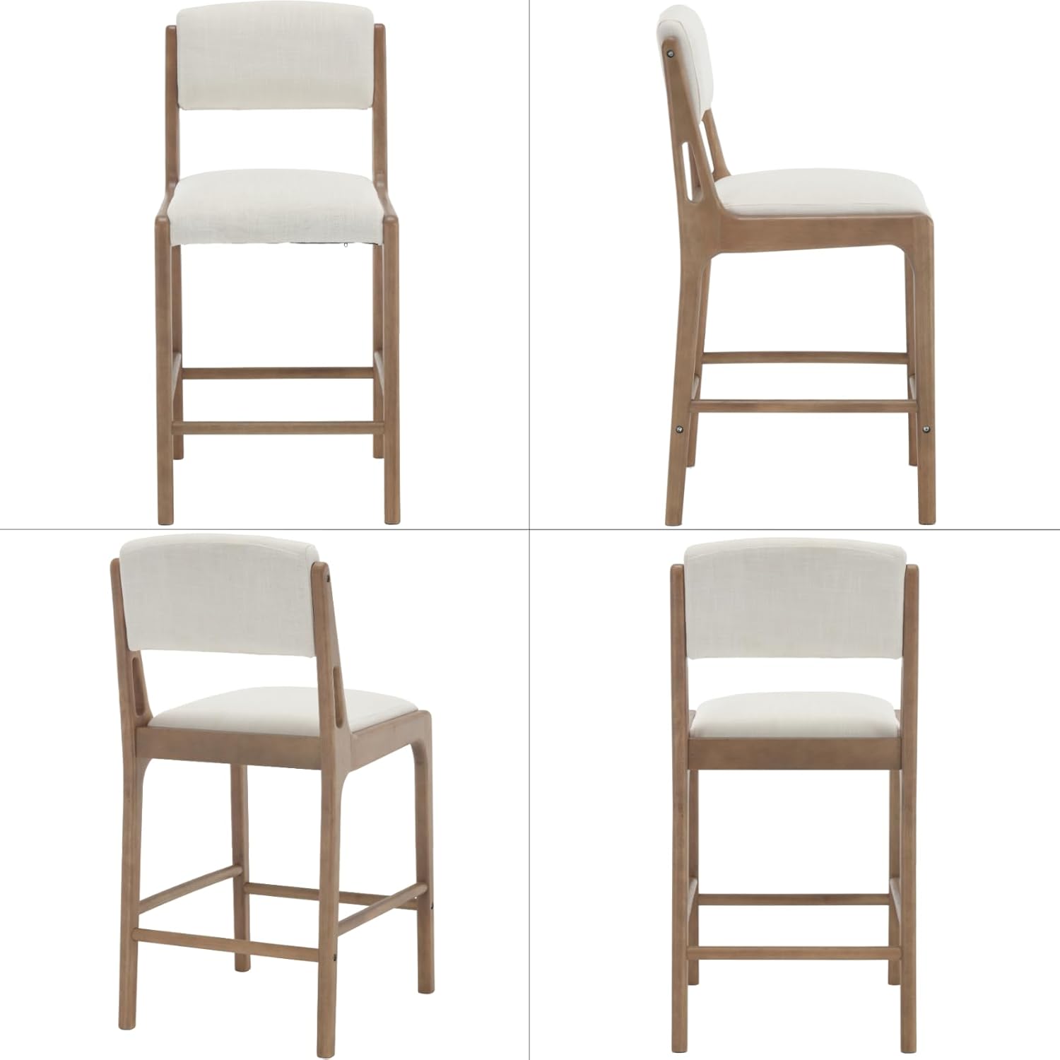 Linen Counter Height Stools Set of 2, 26" Seat Height Low Bar Stools with Natural Color Solid Wood Legs