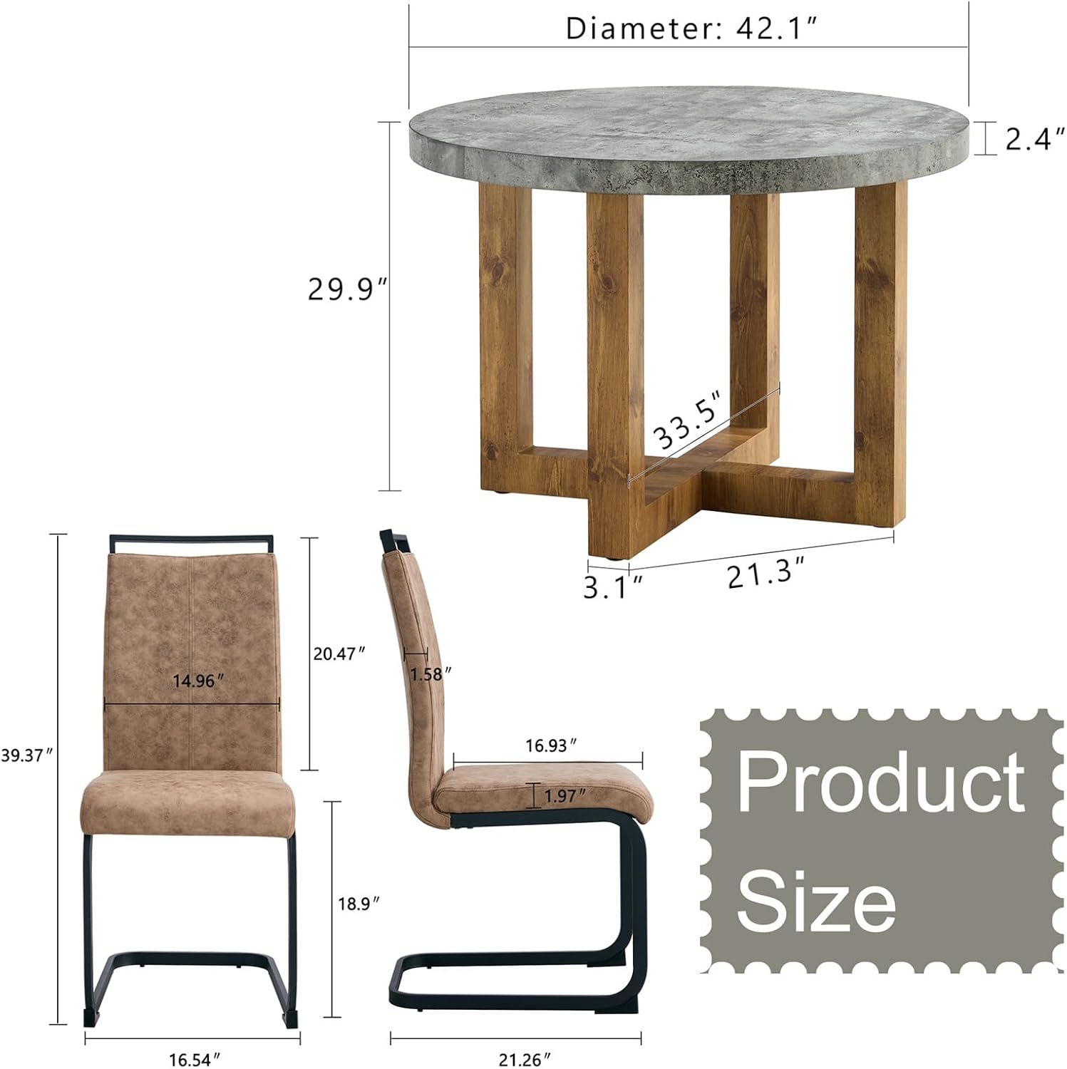 Round Dining Table Set for 4, Farmhouse Kitchen Table Small 42 Inch Dinner Table Wood Round Coffee Table