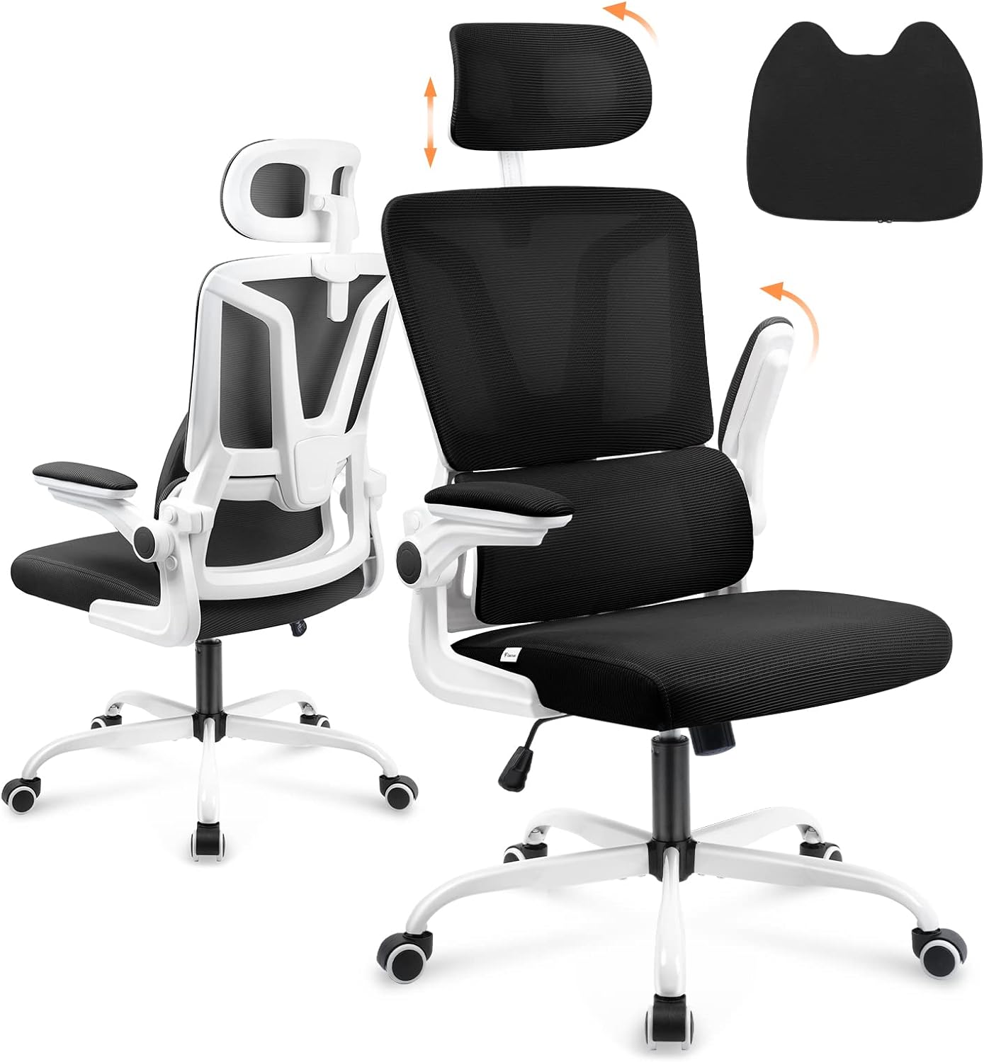 Black Ergonomic Office Chair with Lumbar Support Pillow