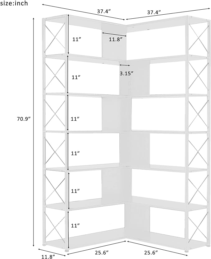 71" Tall Bookshelf, 7-Tier Bookcase