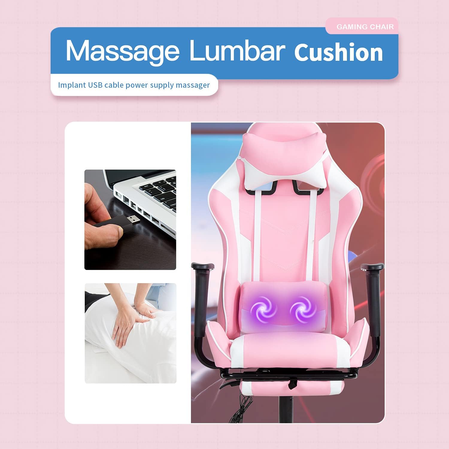 PC Gaming Chair Racing Office Chair Ergonomic Desk Chair Massage PU Leather Recliner Computer Chair with Lumbar Support
