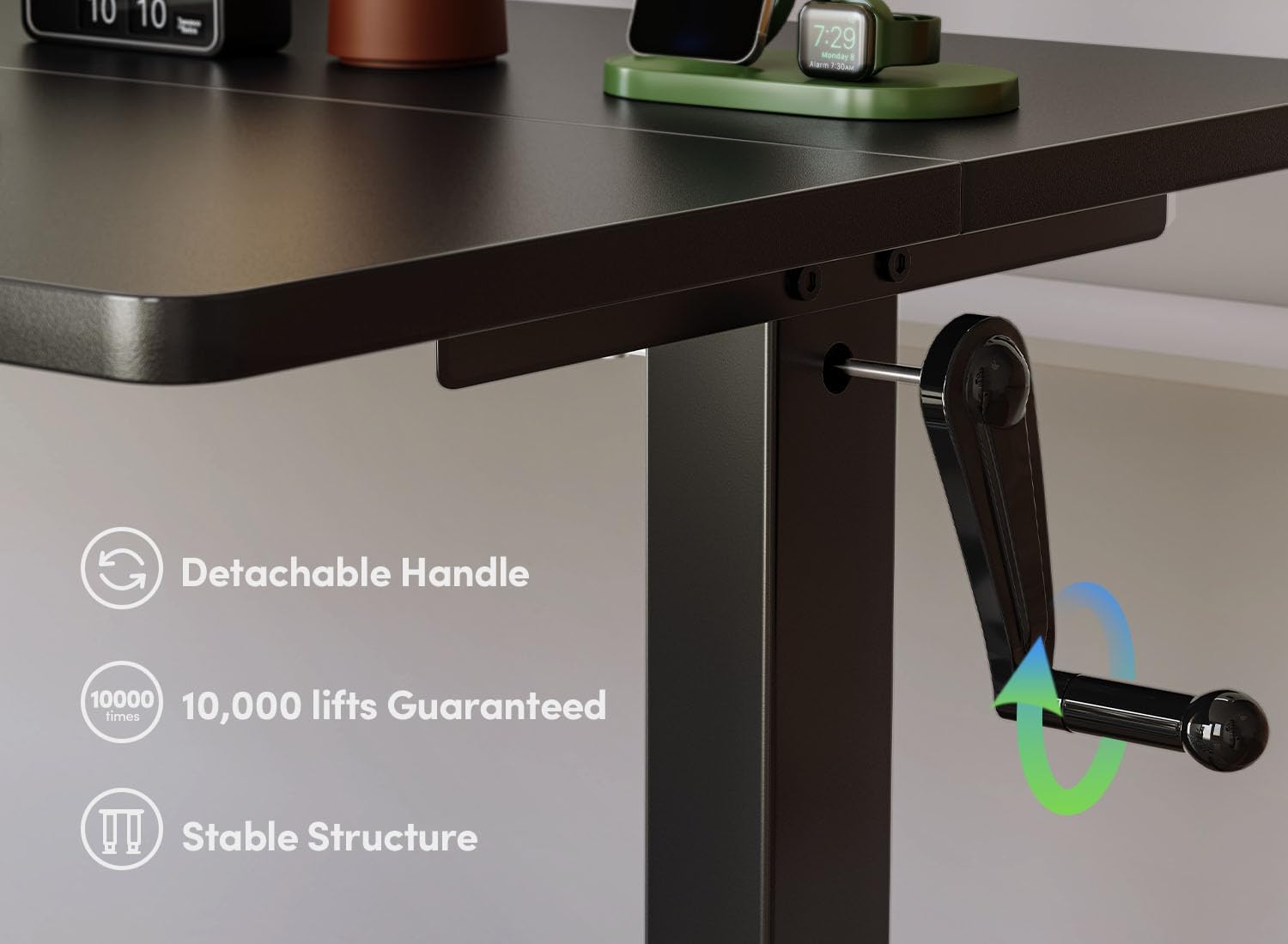 32" Whole Piece Crank Height Adjustable Desk, 32 Inches Manual Standing Desk