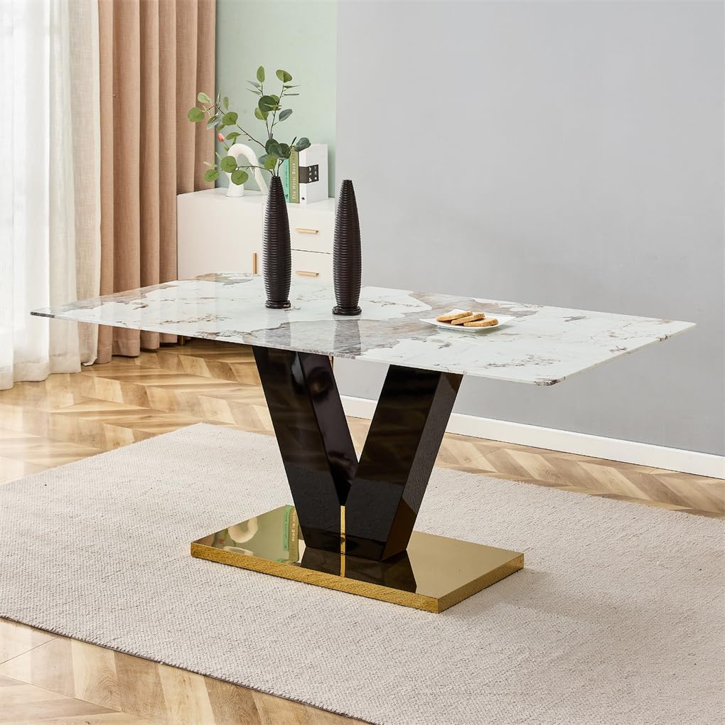 71" Dining Table, Faux Marble Dining Table, Faux Marble Table Top and MDF Base