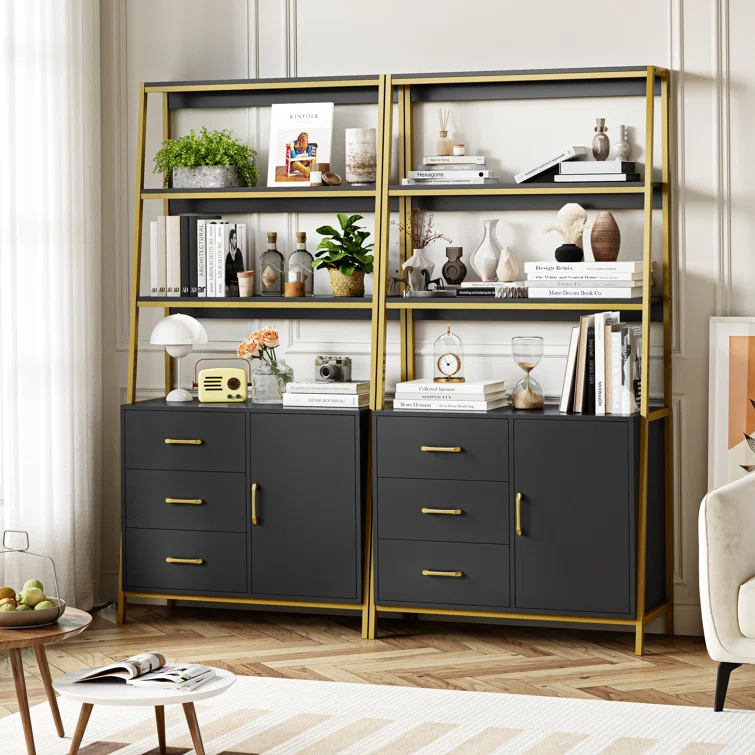 68.9"H Ladder Bookcase With 3 Drawers