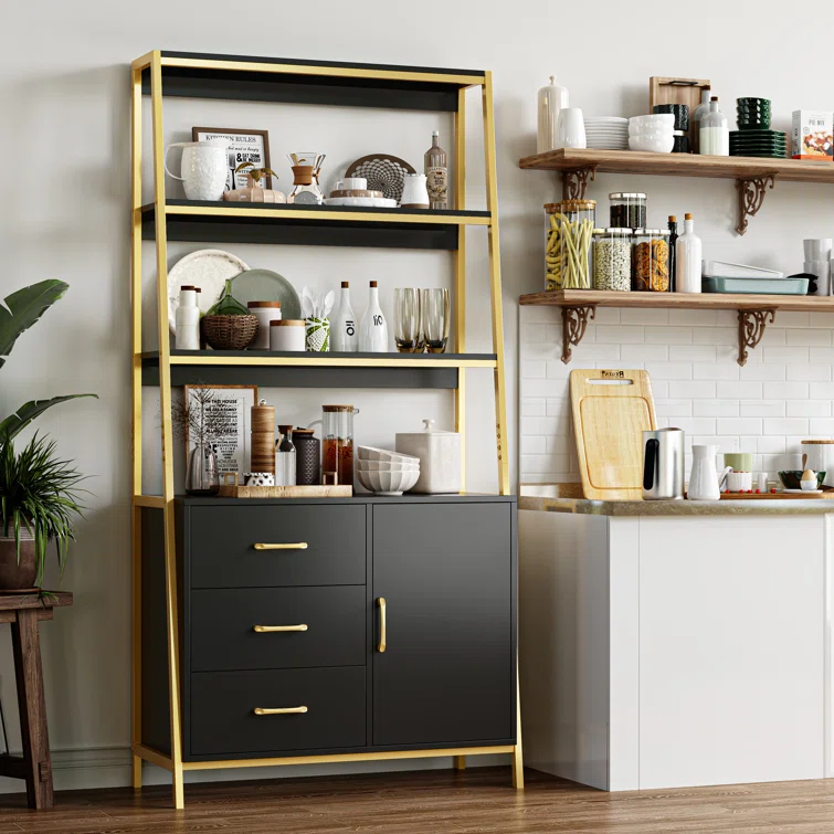 68.9"H Ladder Bookcase With 3 Drawers