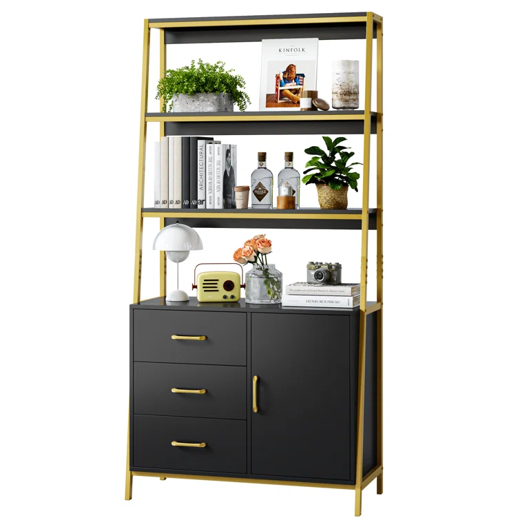68.9"H Ladder Bookcase With 3 Drawers