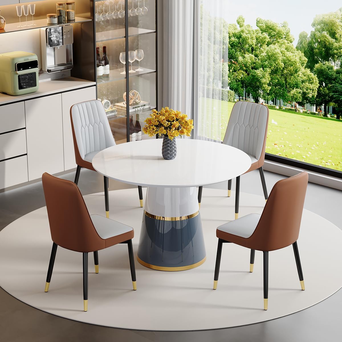 Round Dining Table Set for 4, 45'' White Round Dining Table Set 4