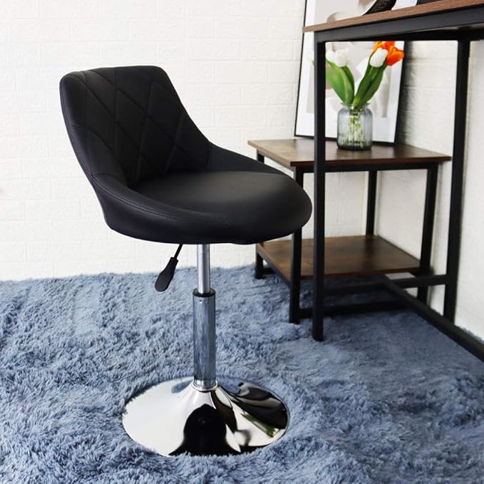 Mid Back Vanity Chair Stool Makeup Stool PU Leather Short Counter Stool Height Adjustable Swivel Stool