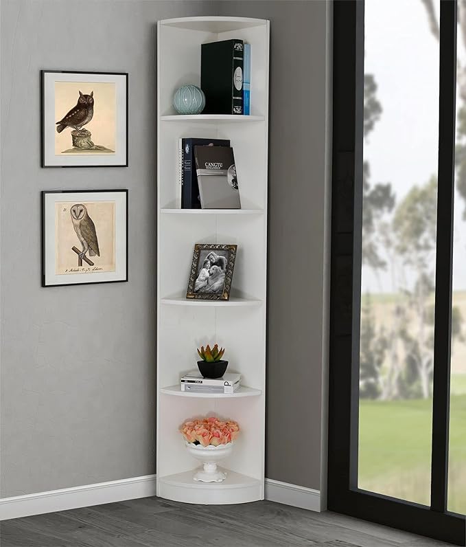 5 Tier Corner Bookcase Wooden Display Bookshelf