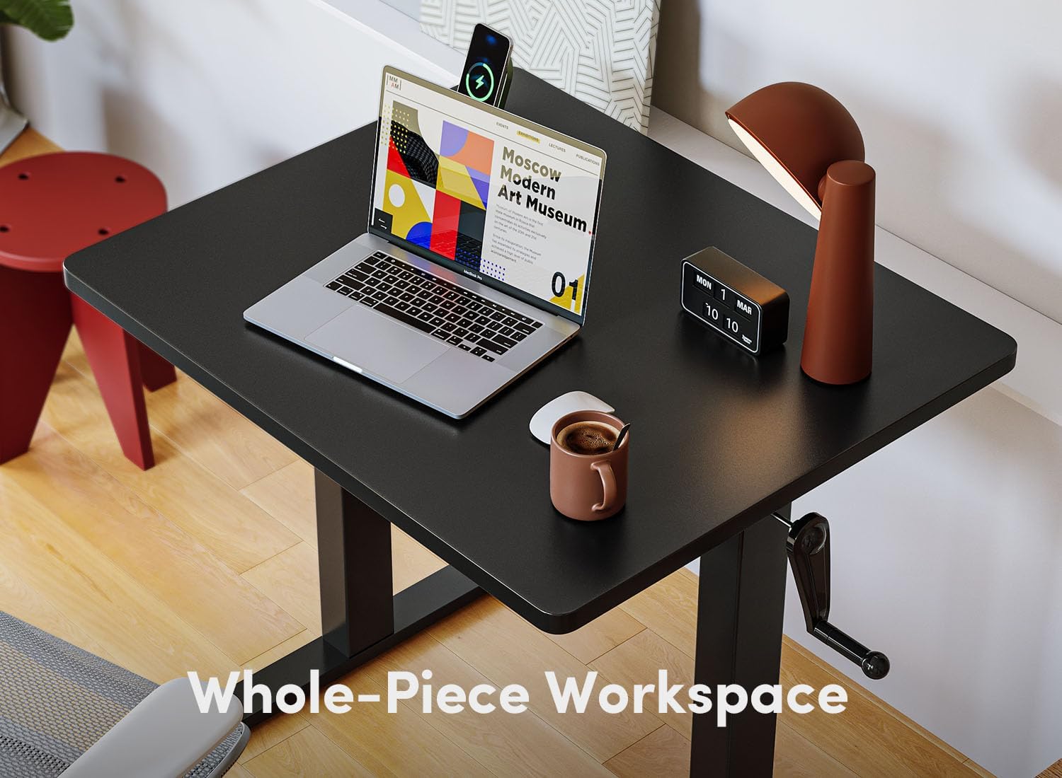 32" Whole Piece Crank Height Adjustable Desk, 32 Inches Manual Standing Desk