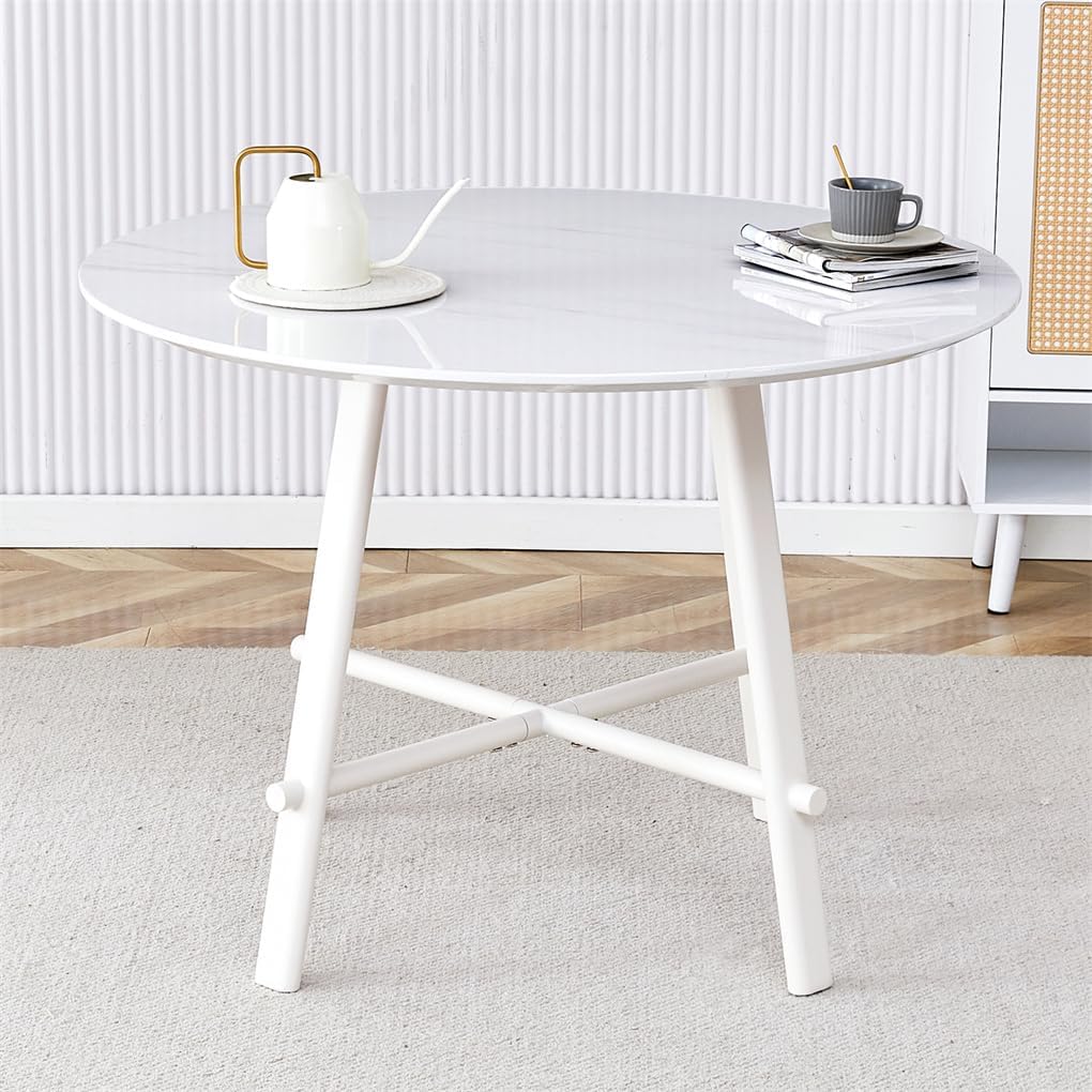 42'' White Round Dining Table, Dining Table for Small Space, Dining Room Table for 4