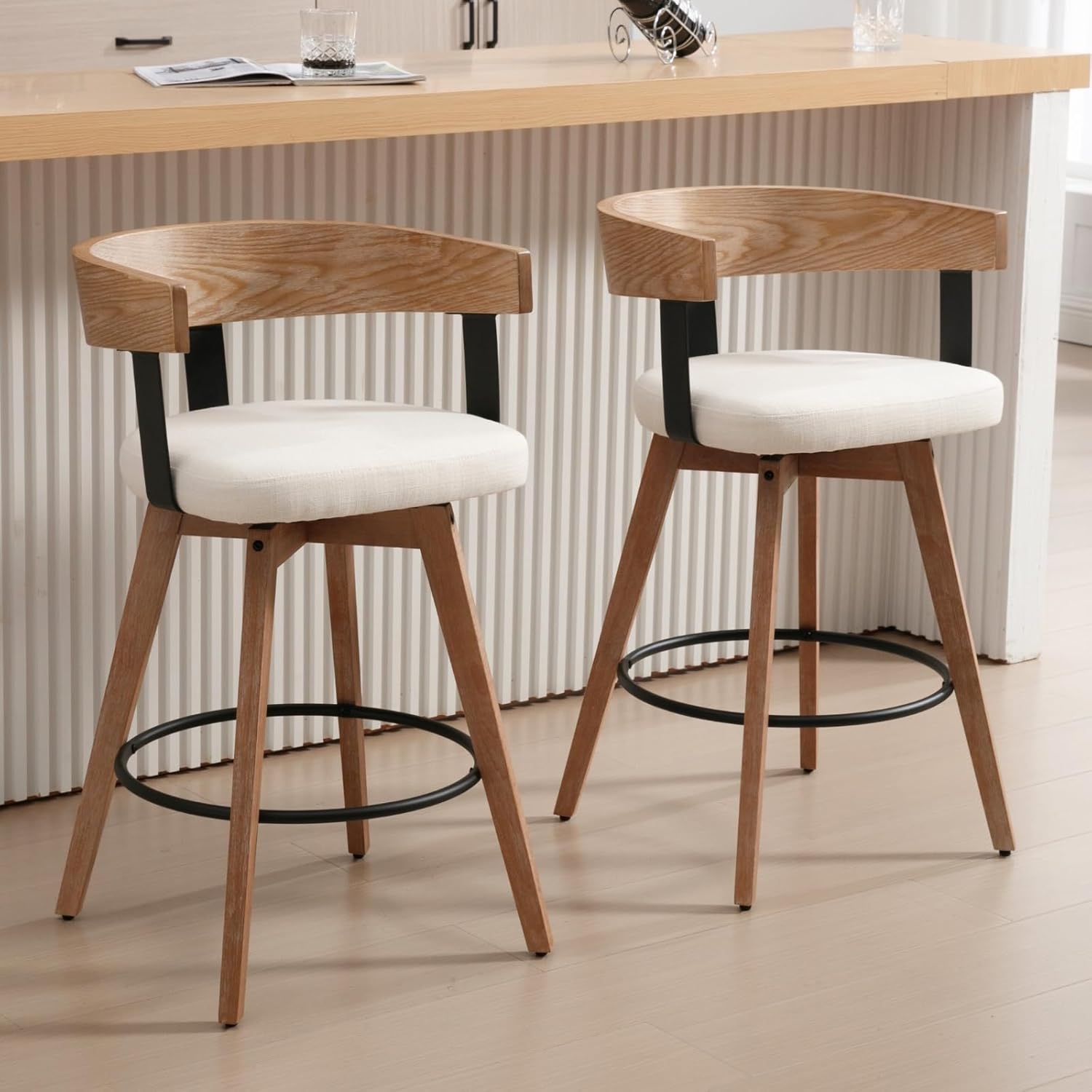 Swivel Bar Stools Set of 2-26" Counter Height Bar Stool with Footrest