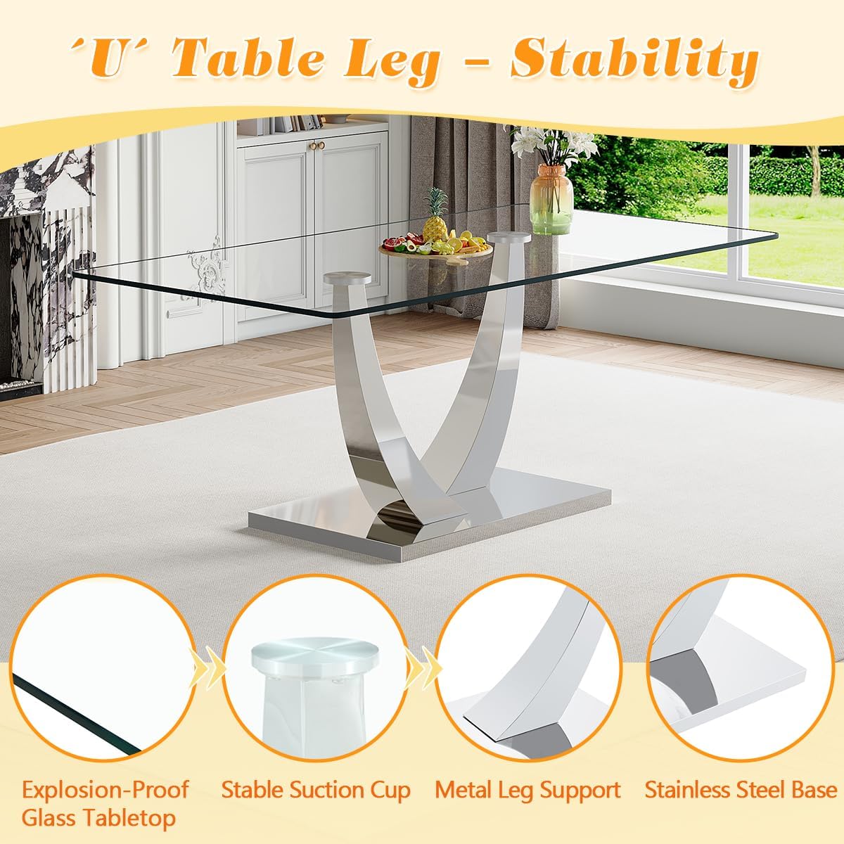 Glass Dining Table Set for 6, Dining Room Table Set 6