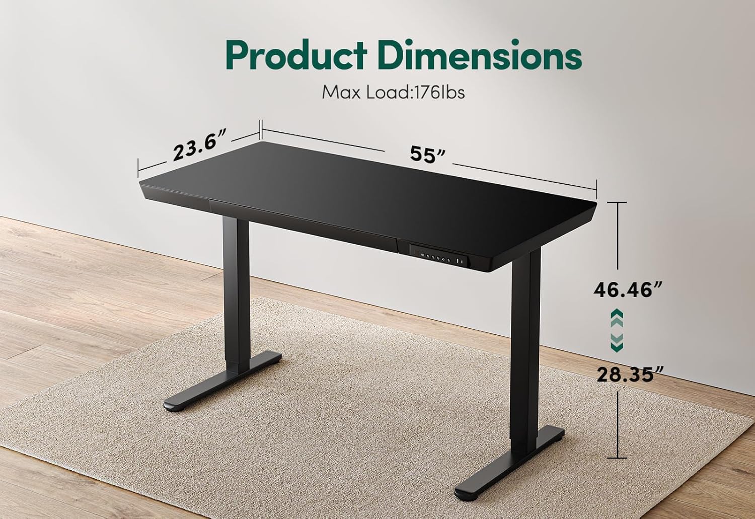 55 × 24 Electric Standing Desk with Drawers, Whole-Piece Glass Adjustable Height Desk