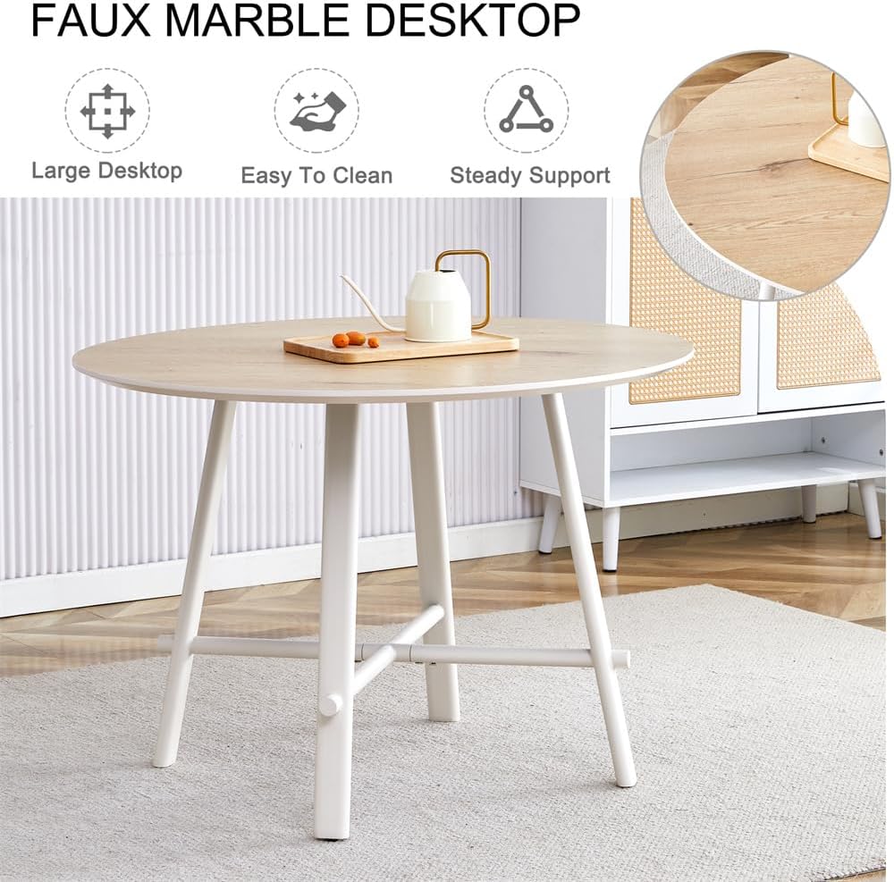 42'' Round Dining Table Set for 4, White Dining Table Set for Small Space