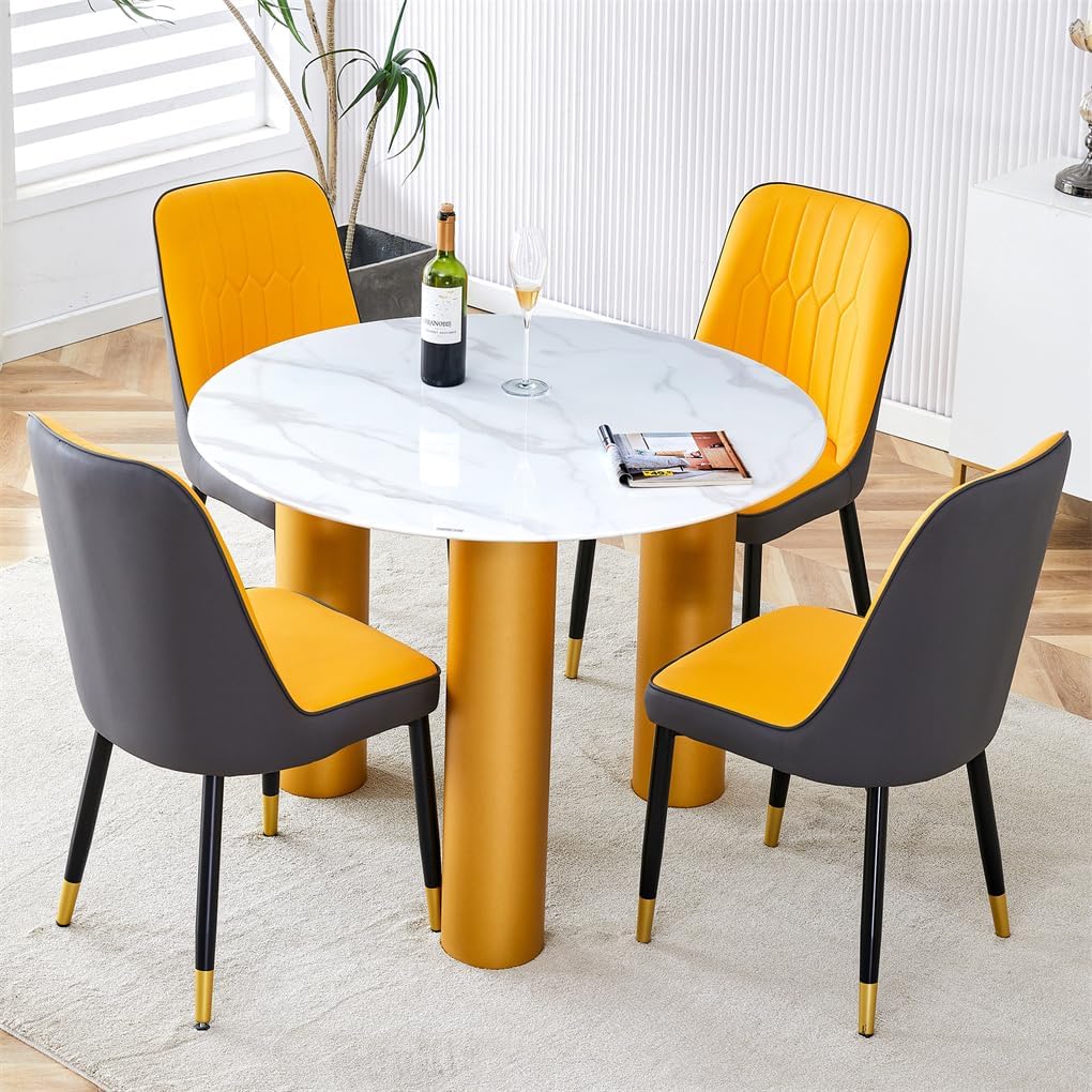 Round Dining Table Set for 4,40'' Glass Dining Table Set for Small Space