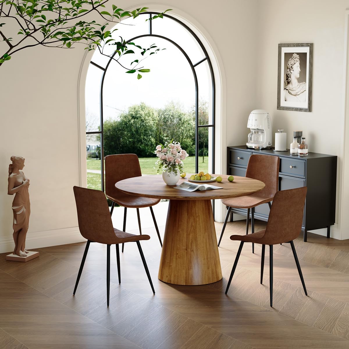 Round Dining Table Set for 4, Modern Kitchen Table Small 45 Inch Dinner Table