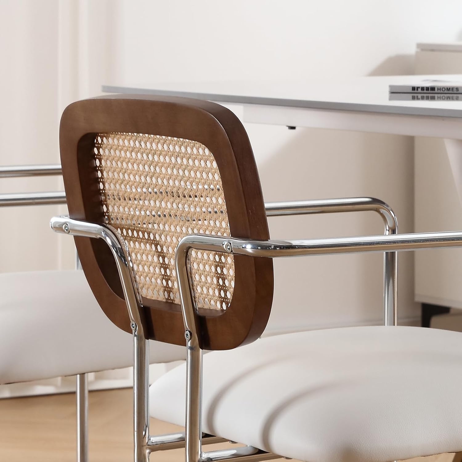 Mid-Century Modern Bar Stools Set of 2, 26" Counter Height Stools with Rattan Back