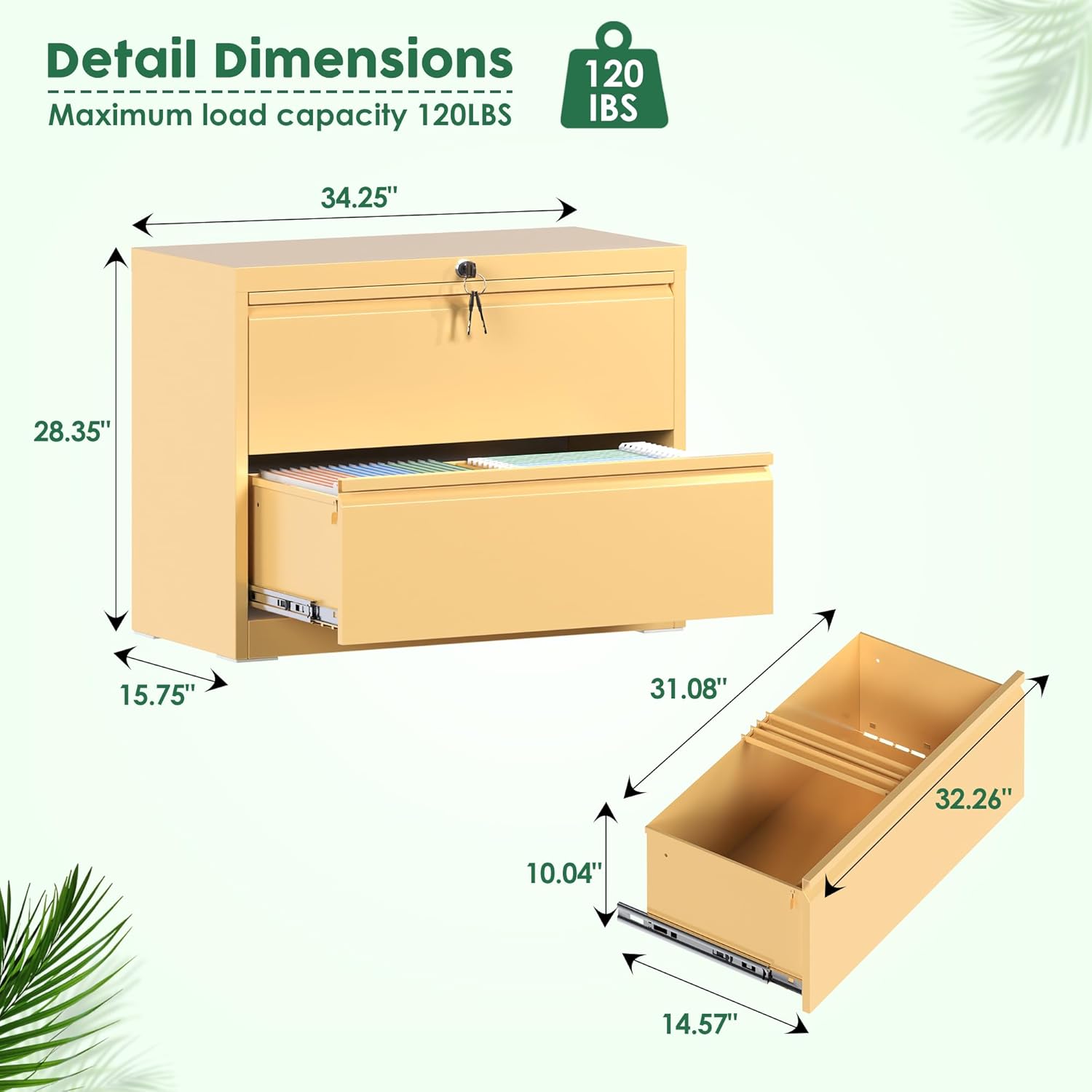 2 Drawers Lateral File Cabinet, Metal Lateral Filing Cabinet, Office Wide Storage File Cabinet for Letter/Legal/A4 Size