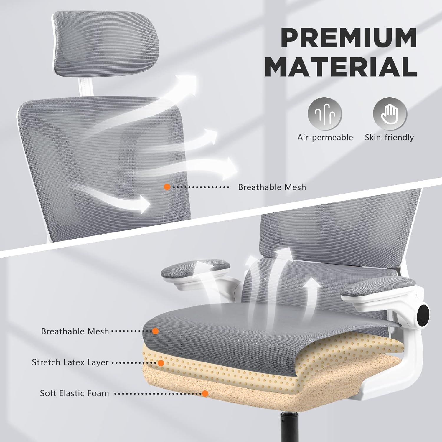 Mesh Office Chair with Headrest & Adjustable Arms