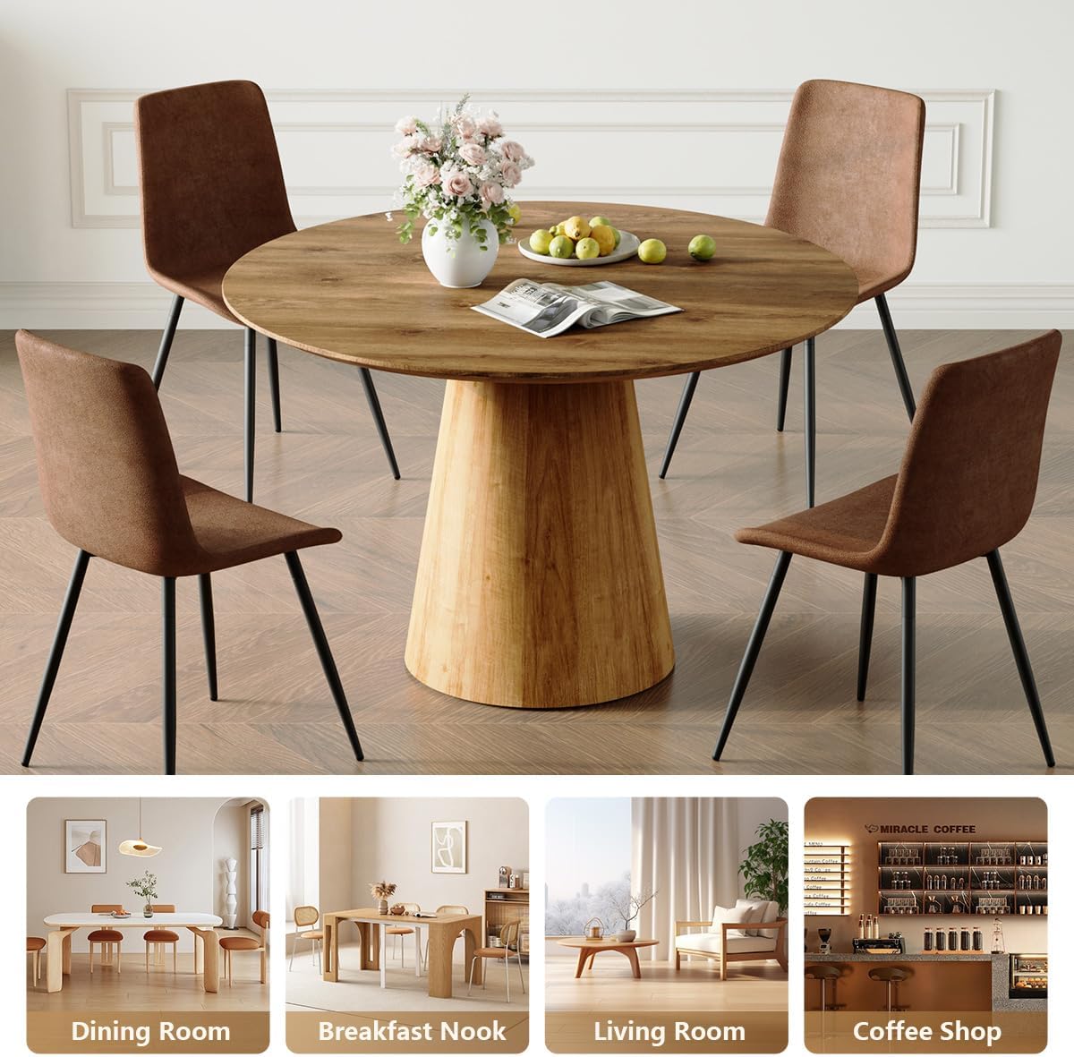 Round Dining Table Set for 4, Modern Kitchen Table Small 45 Inch Dinner Table