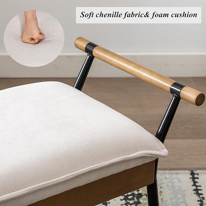 Modern Rectangle Ottoman Bench with Arms and Metal Legs