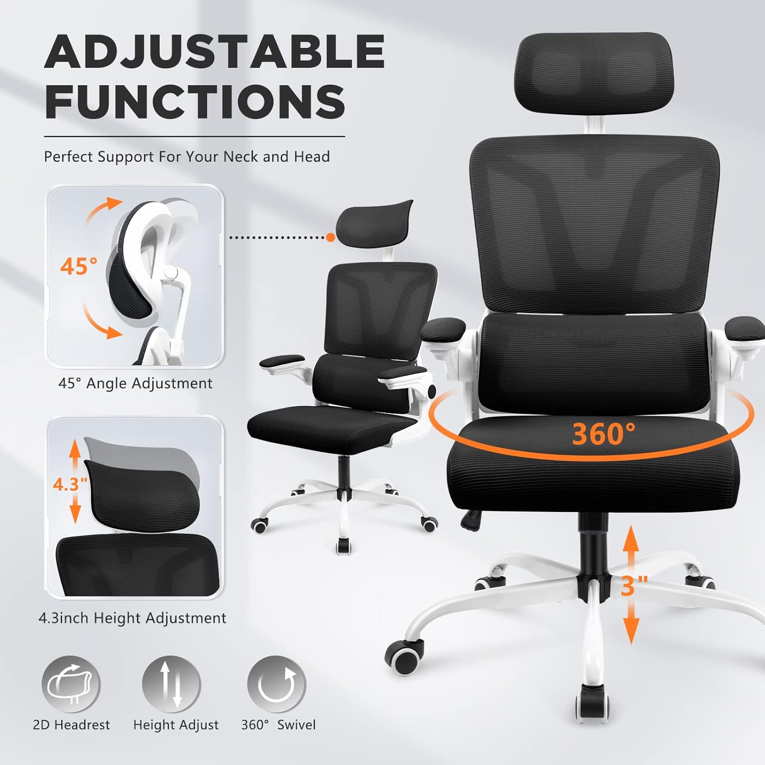 Black Ergonomic Office Chair with Lumbar Support Pillow
