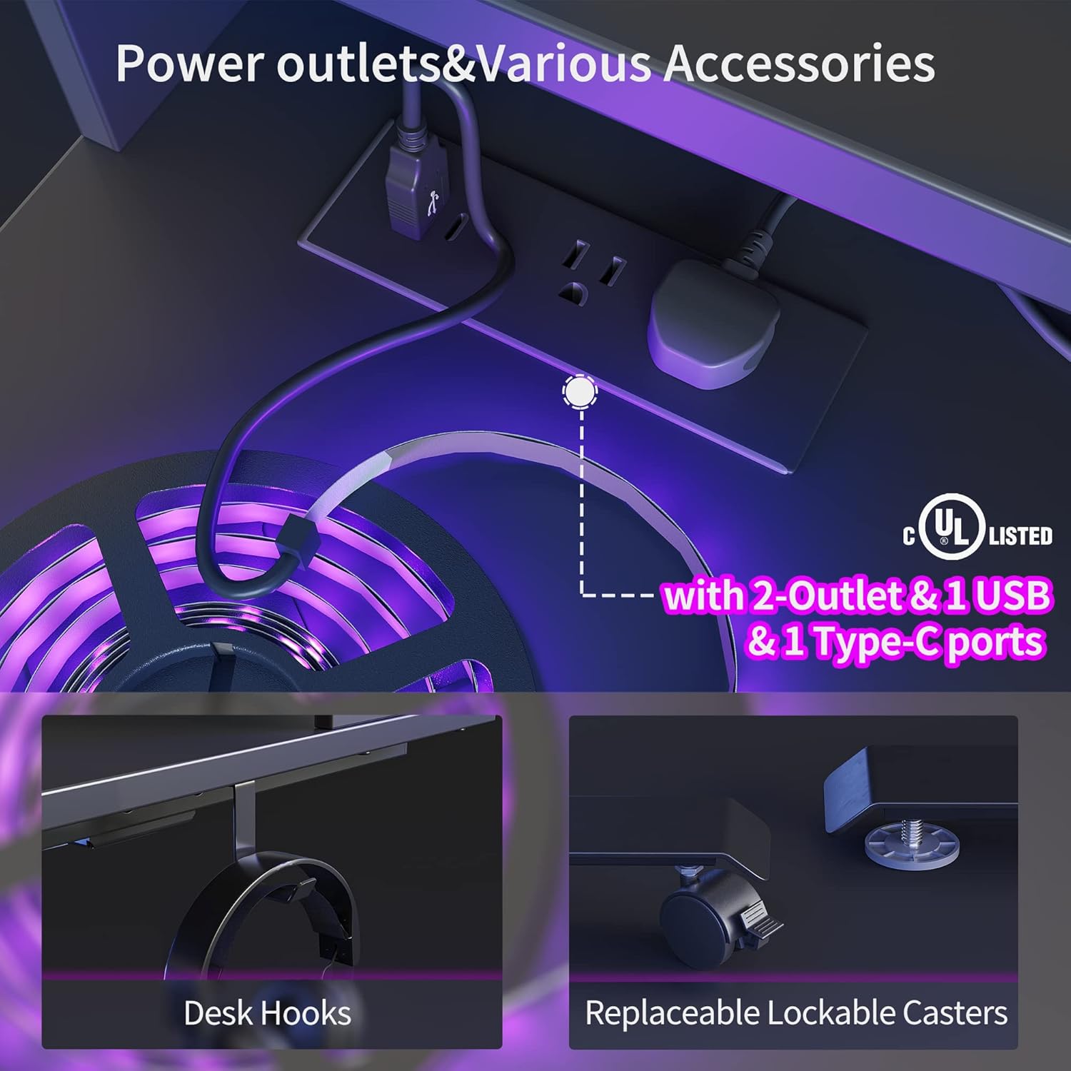 L Shaped Standing Desk with Arc LED & Power Outlet, Exclusive Uprated 3 Motors Support 330LBS