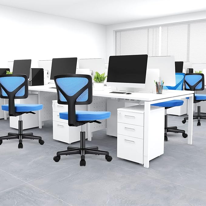 Armless Desk Chairs with Wheels Cute Home Office Chair No Arms, Ergonomic Adjustable Swivel Rolling Task Chair