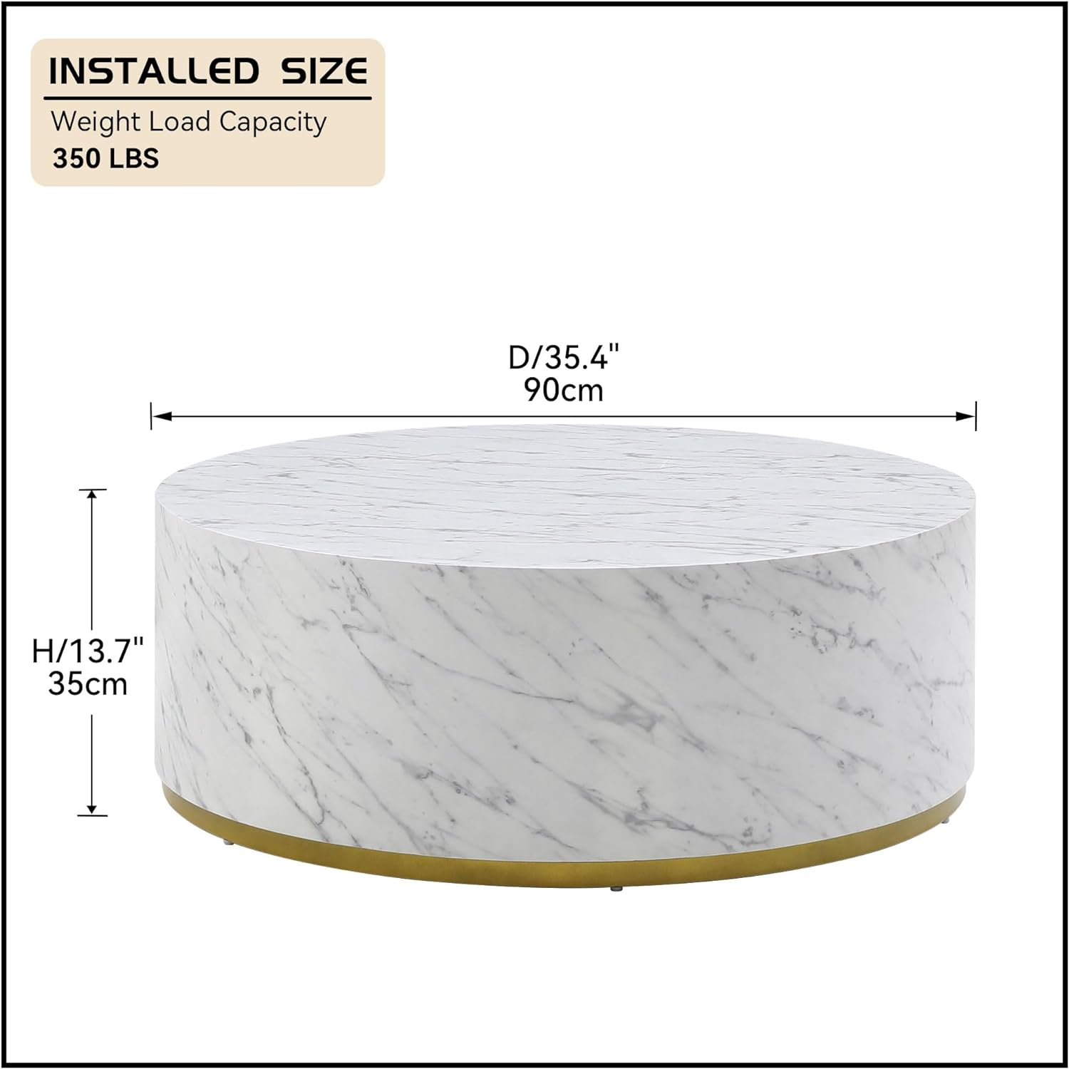 35.43" Modern Marble Coffee Table