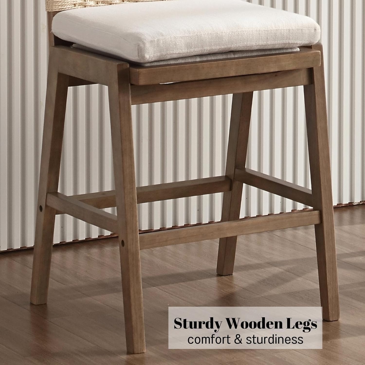Modern Bar Stools Set of 2, 27" Counter Height Barstools with Woven Back