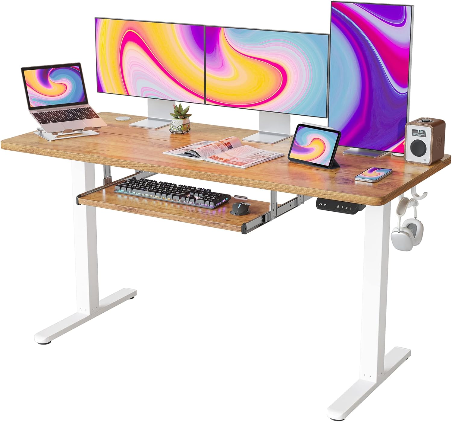 Standing Desk with Keyboard Tray, 60 × 24 Inches Electric Height Adjustable Desk, Sit Stand Up Desk