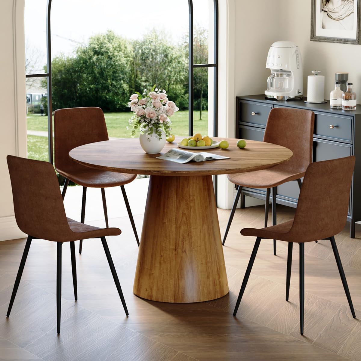 Round Dining Table Set for 4, Modern Kitchen Table Small 45 Inch Dinner Table