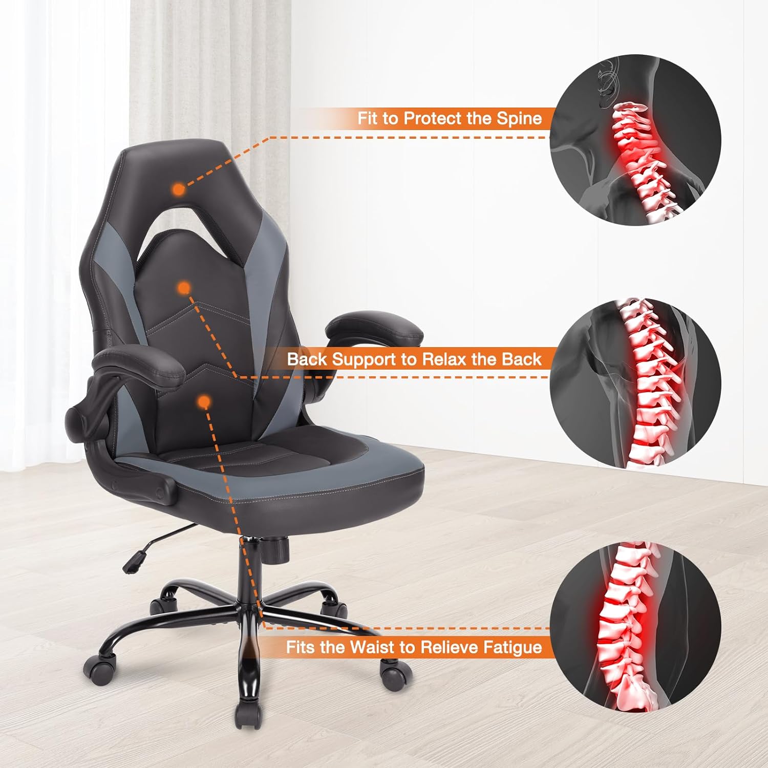 Computer Gaming Ergonomic Office Chair Seat with Lumbar Support Adjustable Height