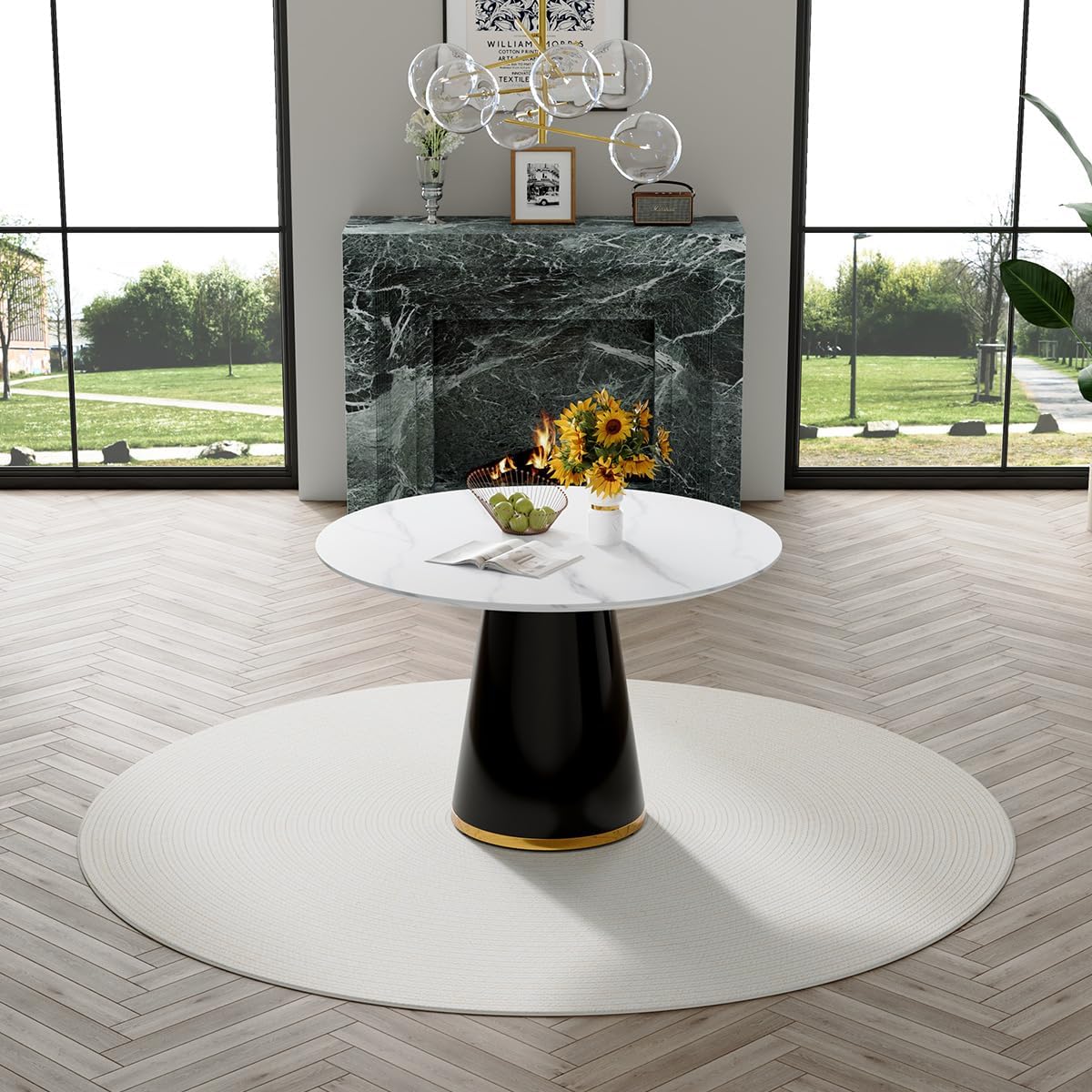 45" Round Dining Table, White Dining Table, Breakfast Nook Table