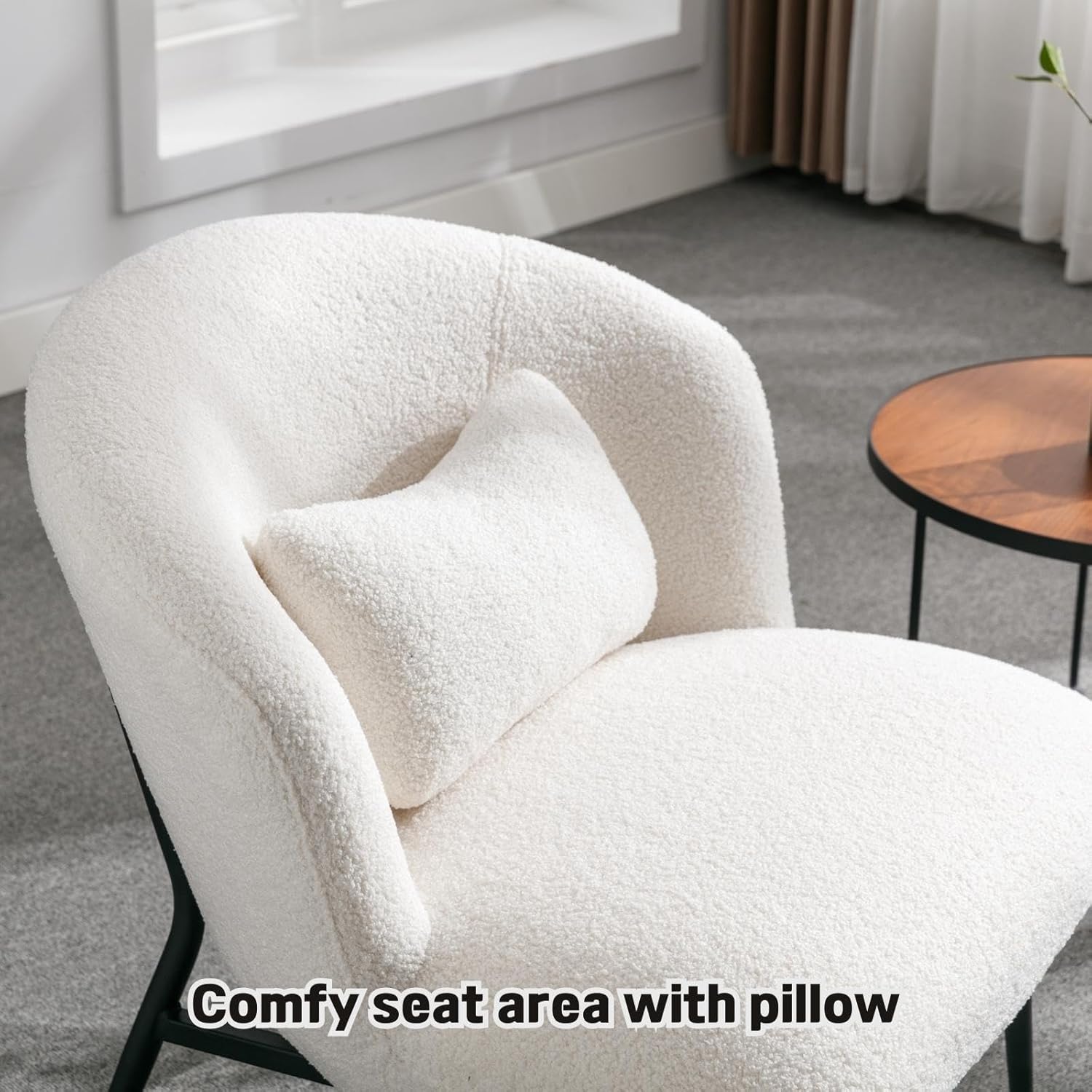 Modern Accent Chair, Sherpa Upholstered Leisure Chair Boucle Single Sofa