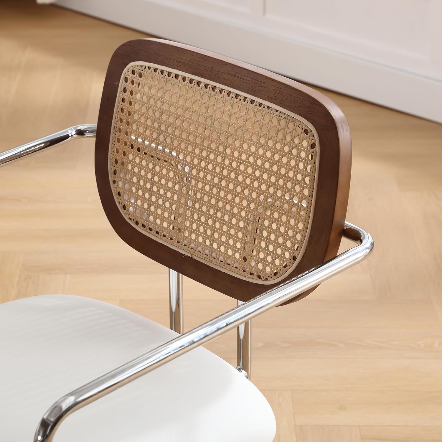 Mid-Century Modern Bar Stools Set of 2, 26" Counter Height Stools with Rattan Back