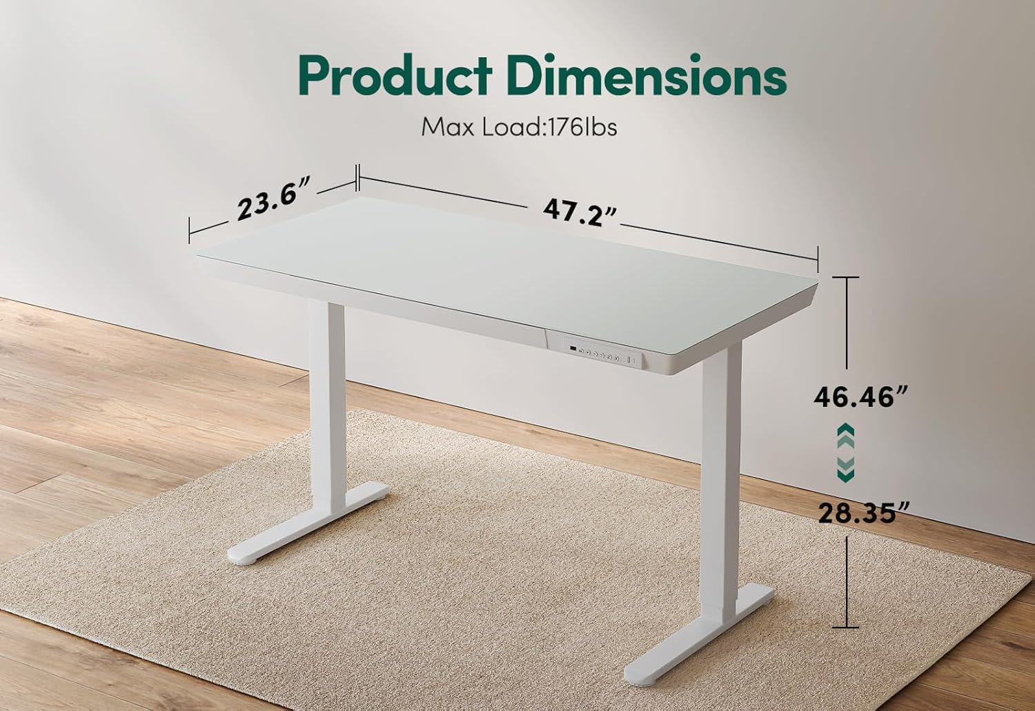 48 × 24 Electric Standing Desk with Drawers, Whole-Piece Glass Adjustable Height Desk