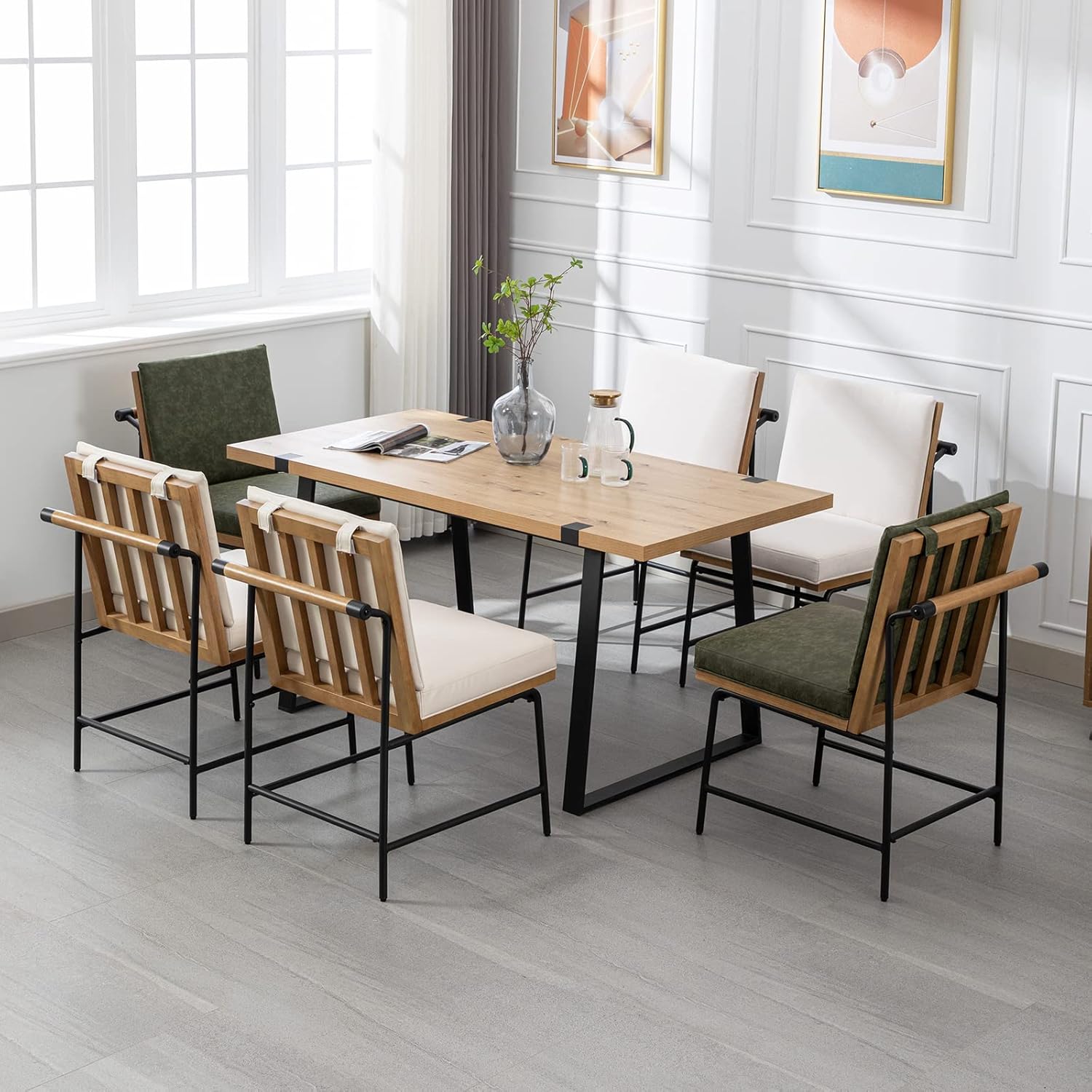 Mid-Century Modern Dining Chairs Set of 4, Linen Upholstered Side Chair