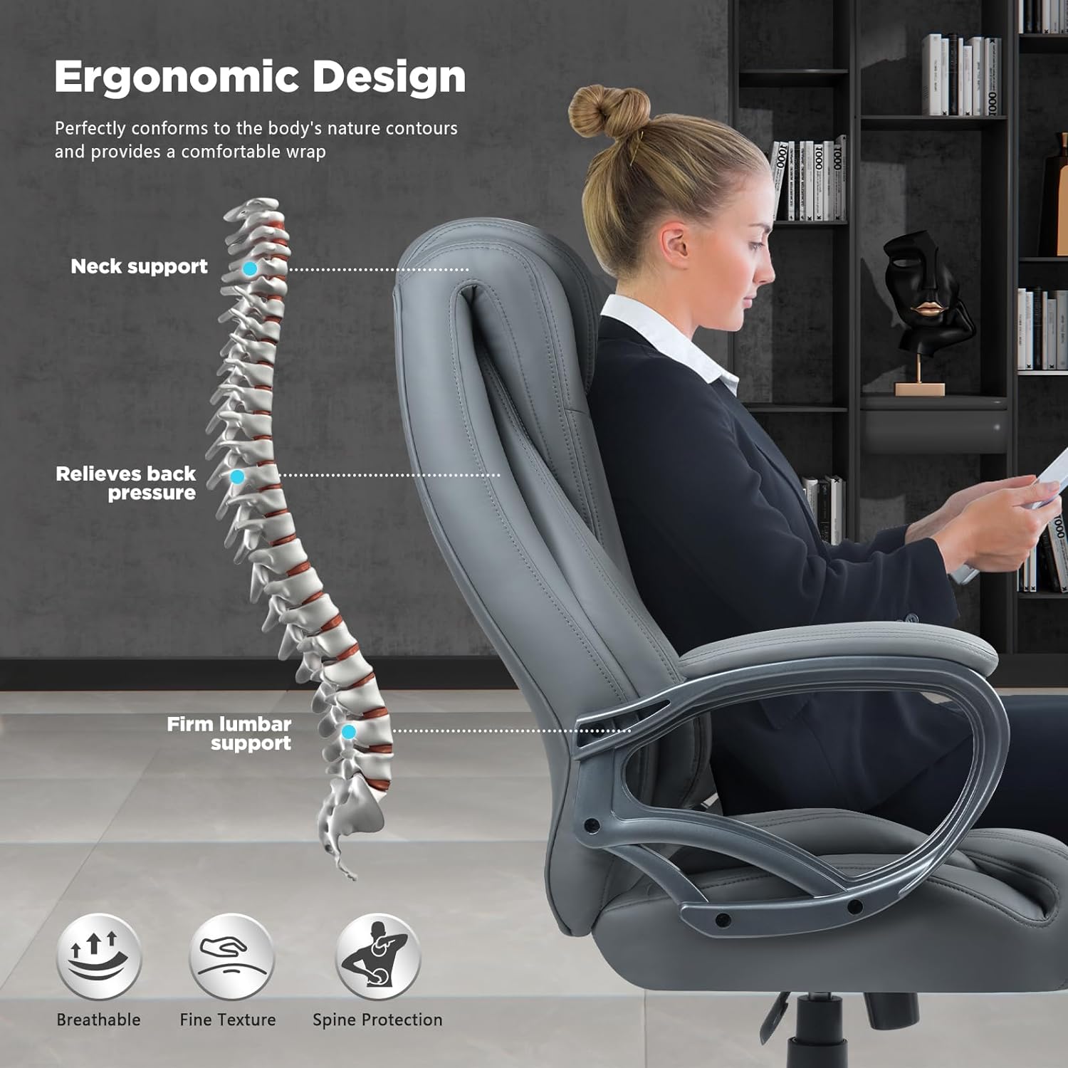Executive Office Chair 400lbs Big and Tall Office Chair for Heavy People Wide Seat