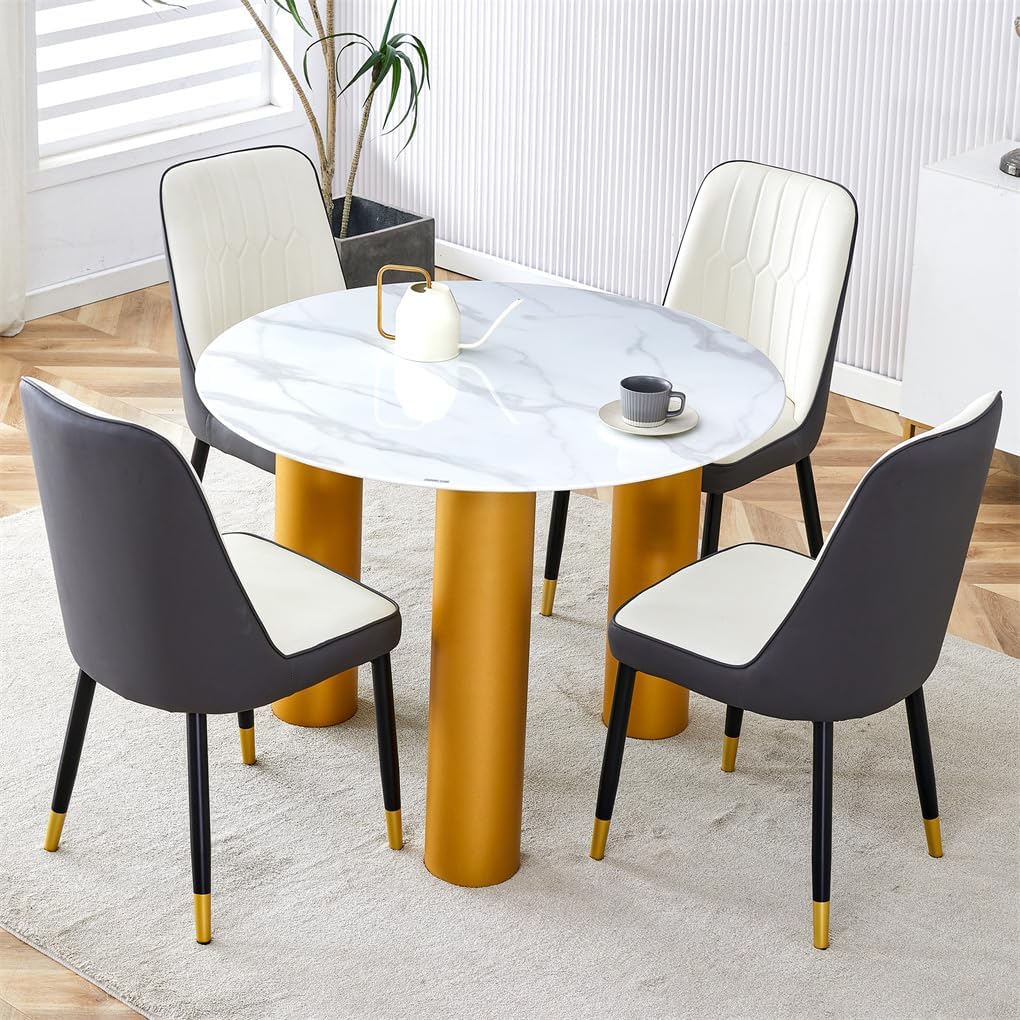 Round Dining Table Set for 4,40'' Glass Dining Table Set