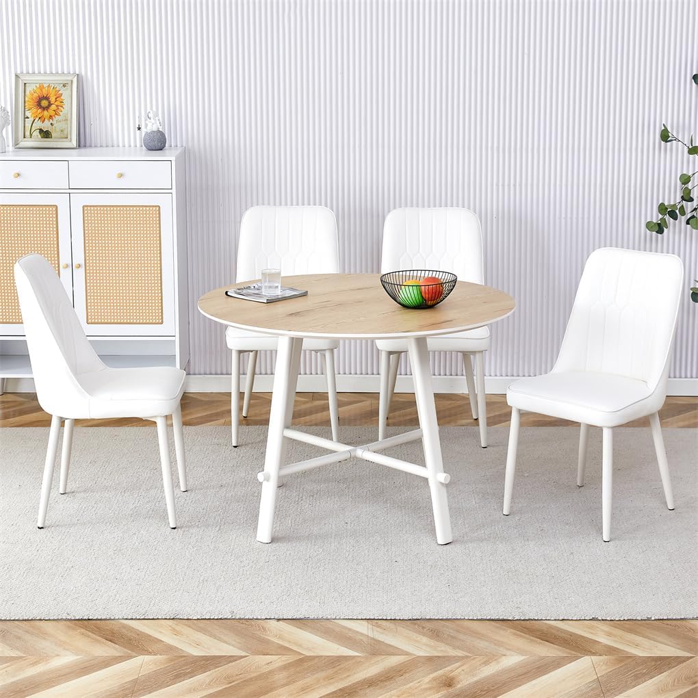 42'' Round Dining Table Set for 4, White Dining Table Set for Small Space