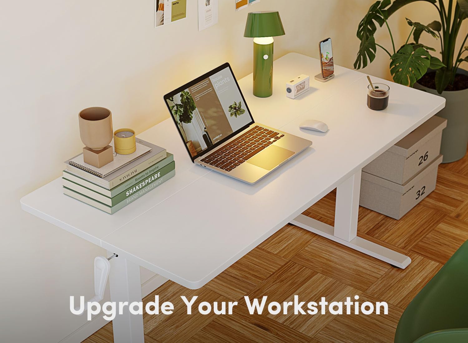 Crank Height Adjustable Desk, 40 Inches Manual Standing Desk, Writing Table with Handle