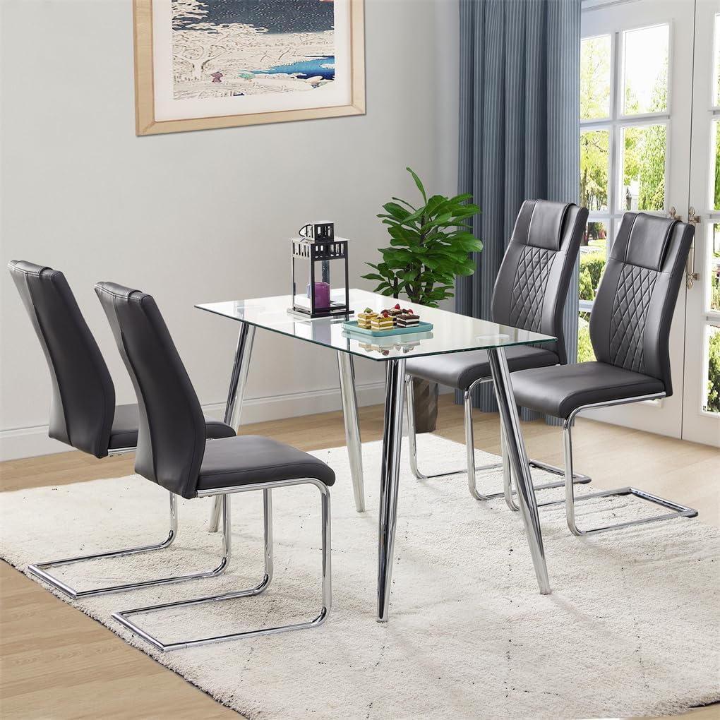 Dining Chairs Set of 4, Upholstered Diamond Grid Pattern Dining Chair