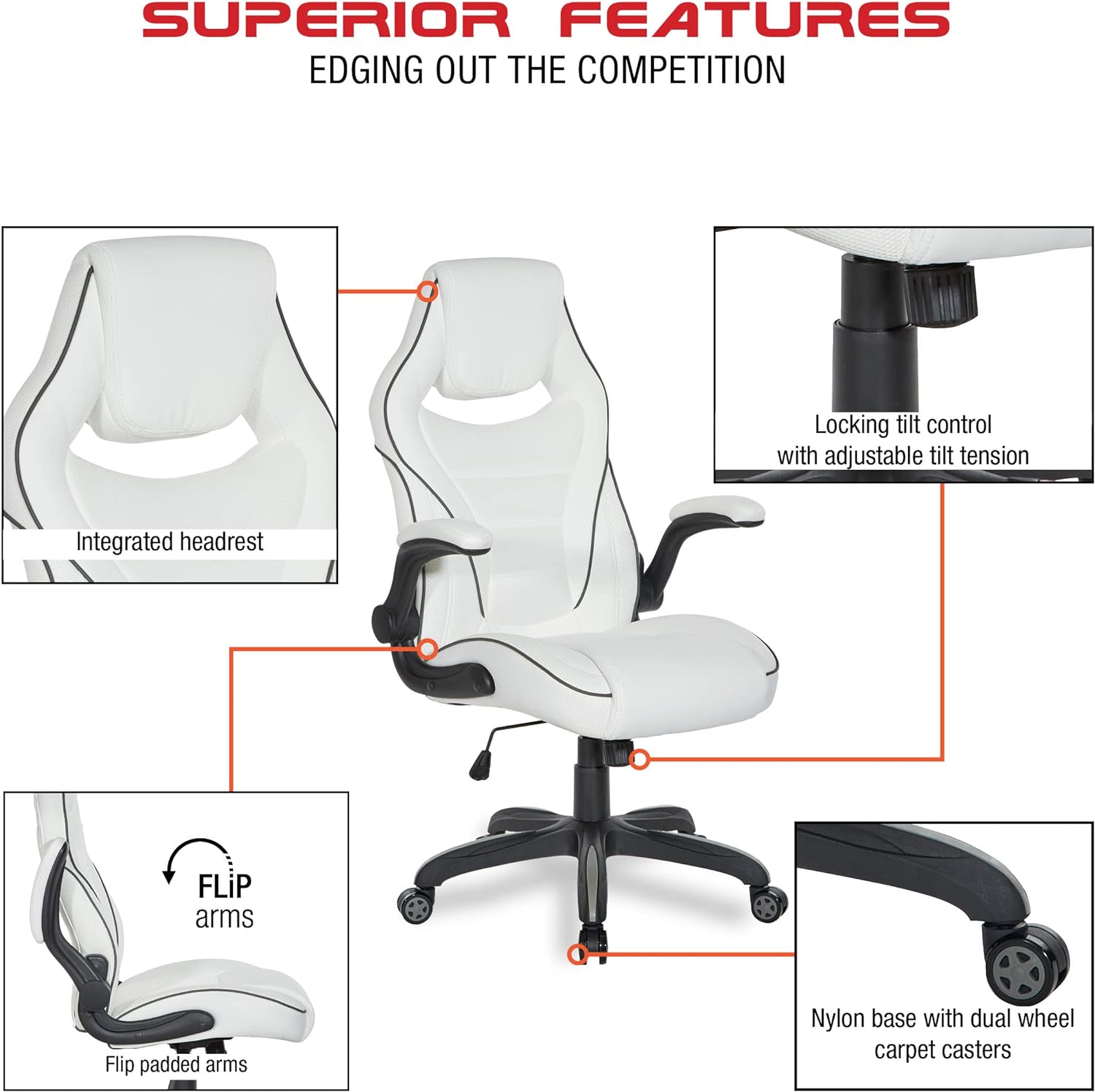 Ergonomic Adjustable Faux Leather Gaming Chair with Integrated Headrest and Airflow Cooling Material