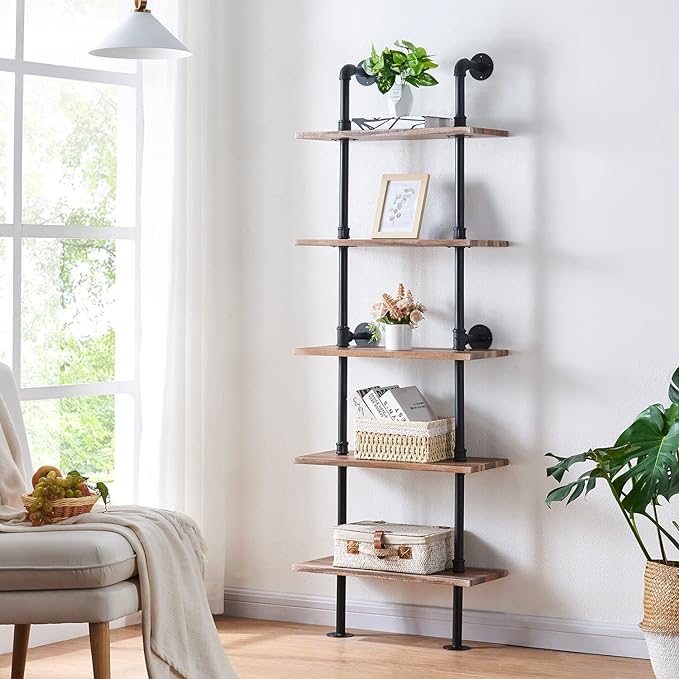 5-Tier Industrial Pipe Bookshelf