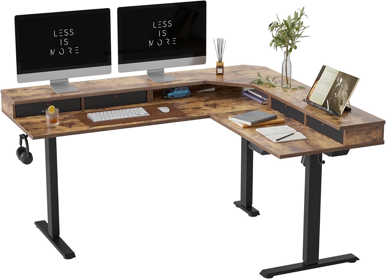 63" L Shaped Standing Desk with Drawers, Electric Adjustable Height Standing Gaming Desk L Shape