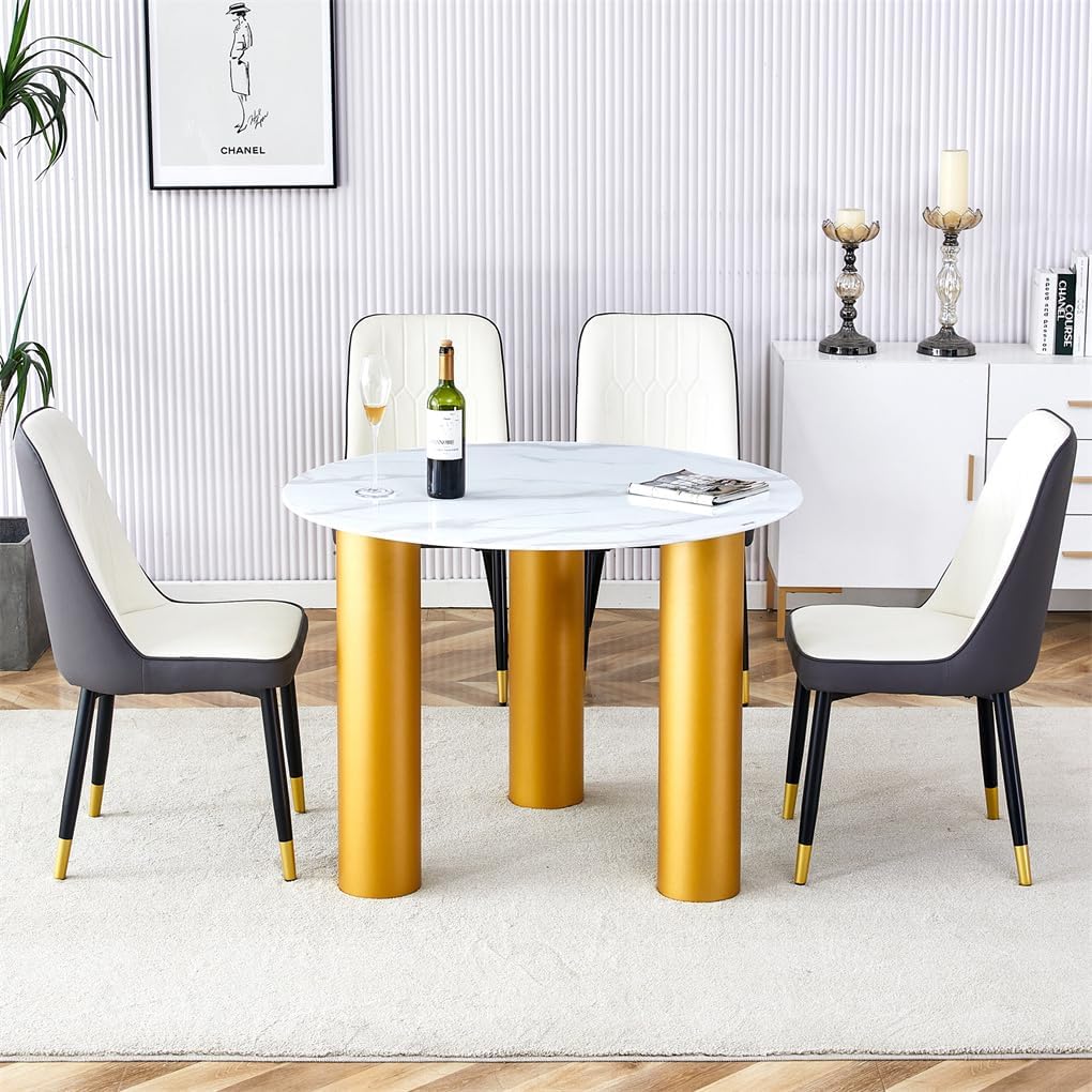 Round Dining Table Set for 4,40'' Glass Dining Table Set