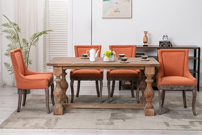 Upholstered Dining Chairs Set of 2, Fabric Side Chairs with Solid Wood Legs