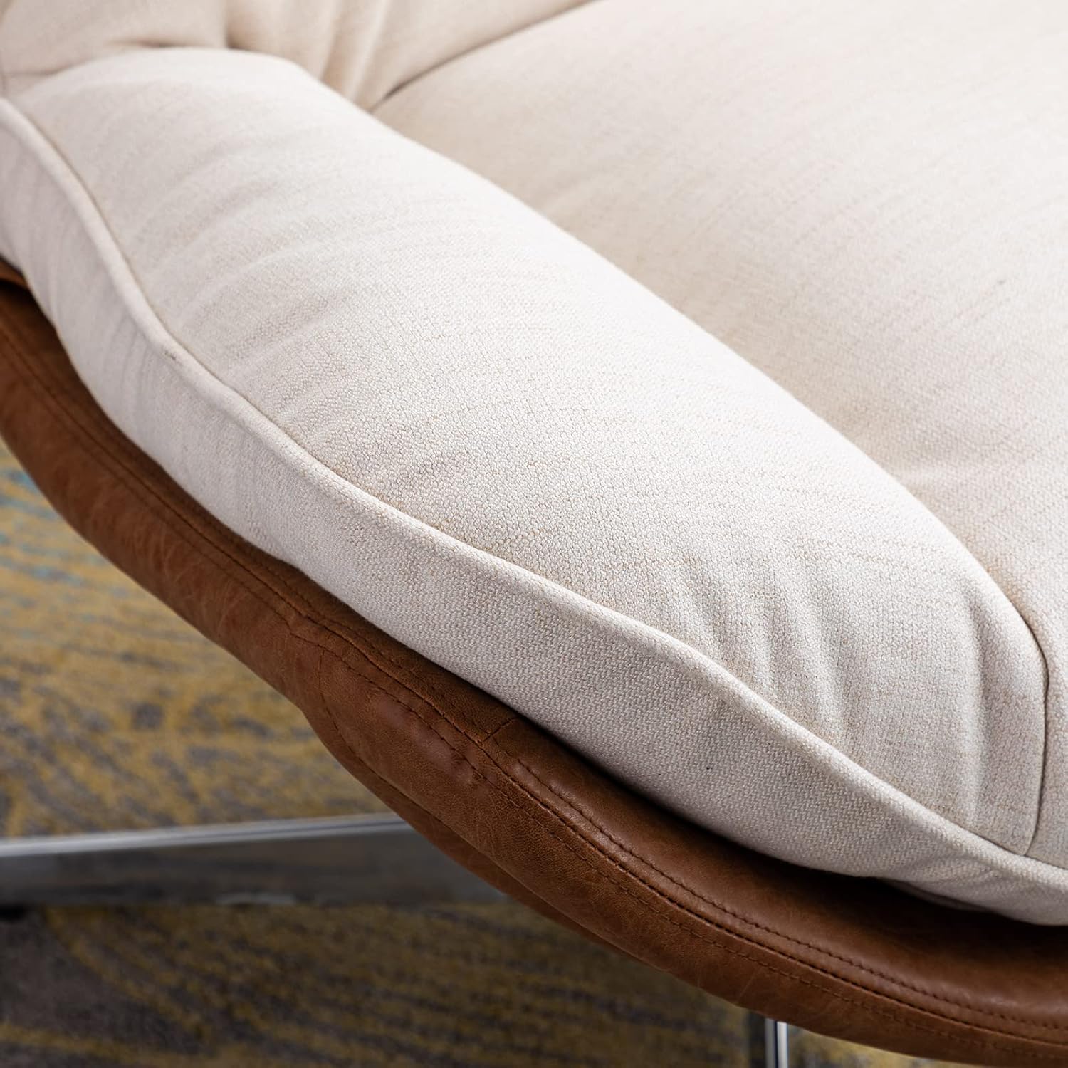 Swivel Accent Chair, Modern Linen Soft Foam Lounge Chair with High Back